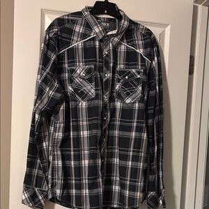 Buckle BKE Men’s Black and White Plaid Button Down Long Sleeve Shirt, Size XXL